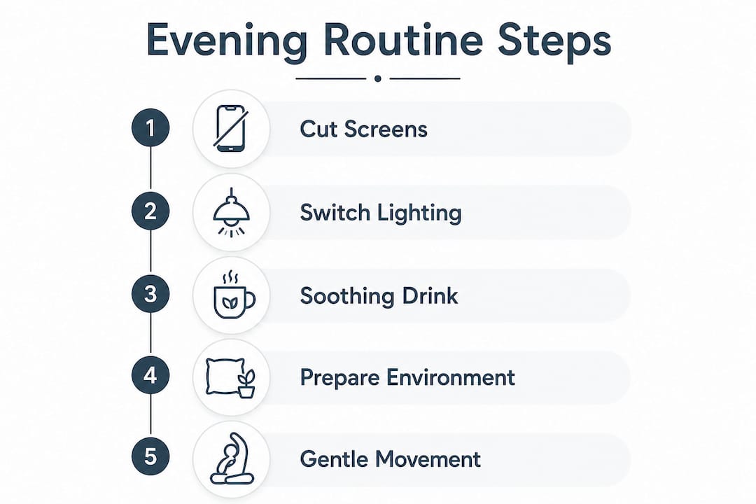Infographic showing five evening routine steps