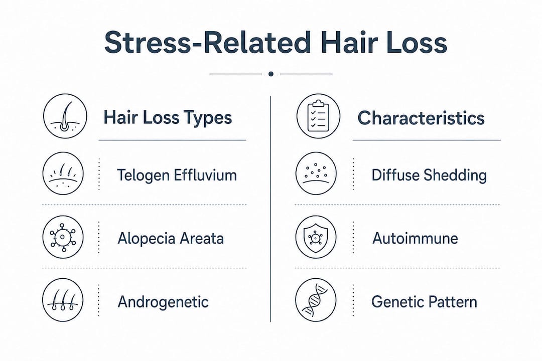 Infographic comparing stress-related hair loss types and features
