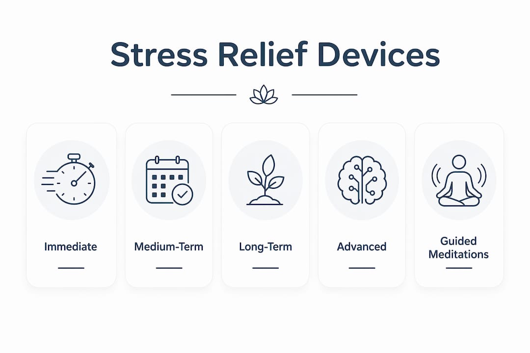 Infographic showing stress relief device categories