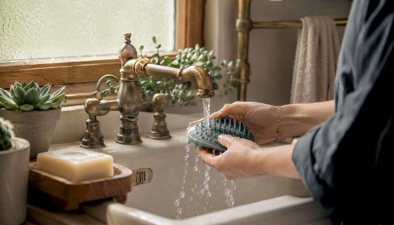 Hands cleaning scalp massager under water