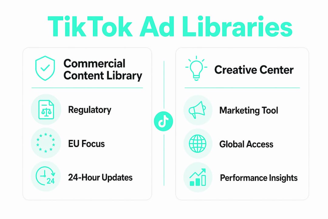 Infographic comparing TikTok ad libraries features