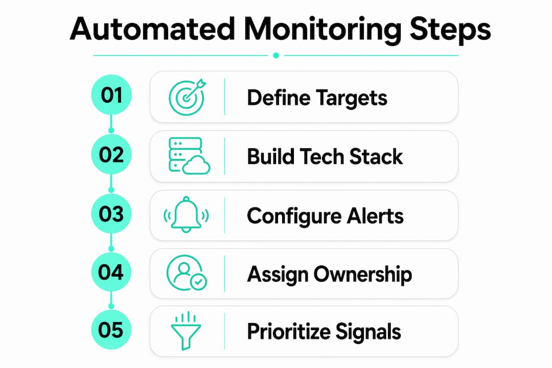 Infographic illustrating steps for automated competitor monitoring
