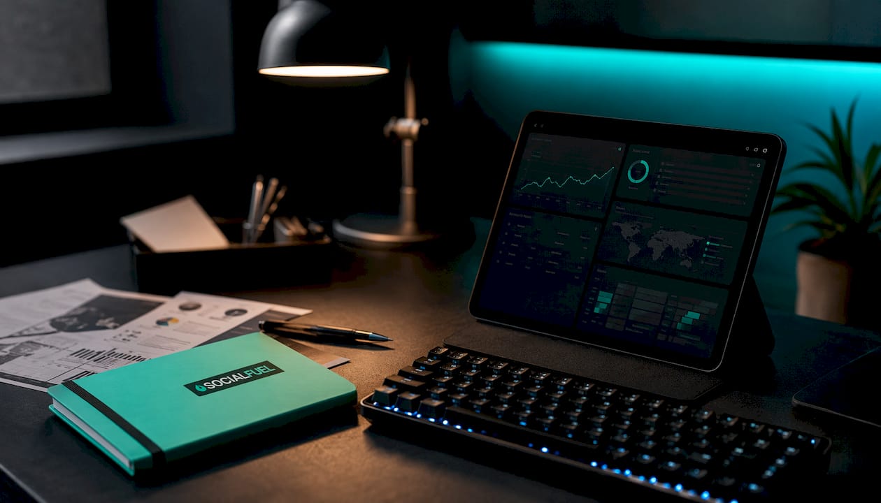 Workspace with competitor ad intelligence dashboard