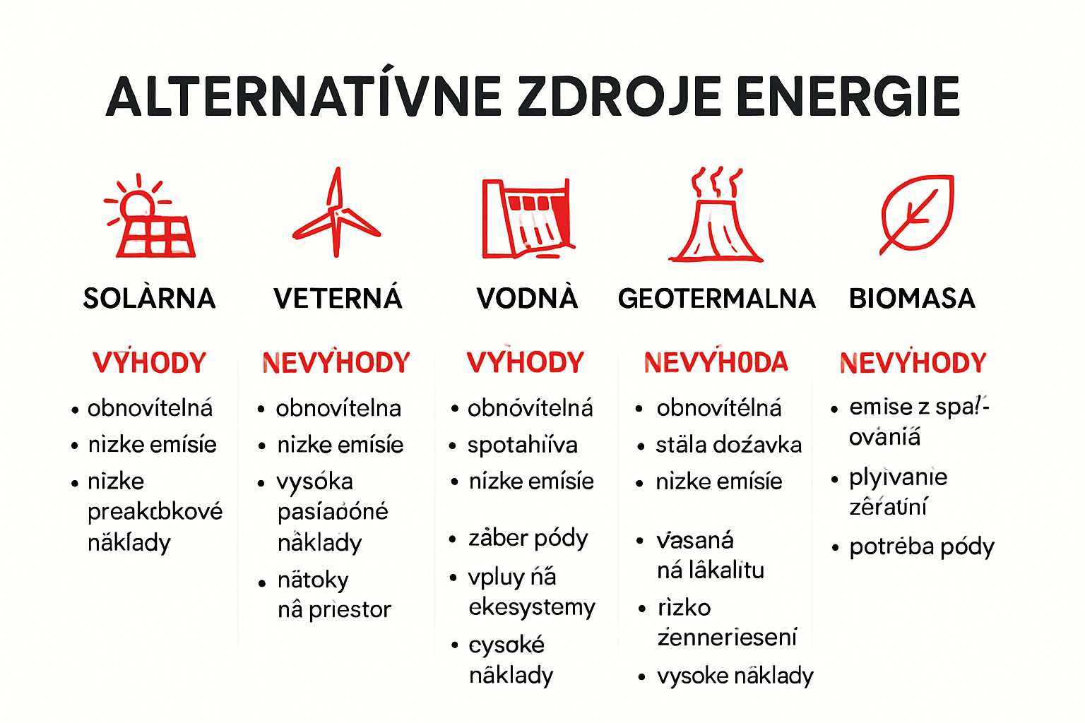 infografika výhody a nevýhody obnoviteľných zdrojov