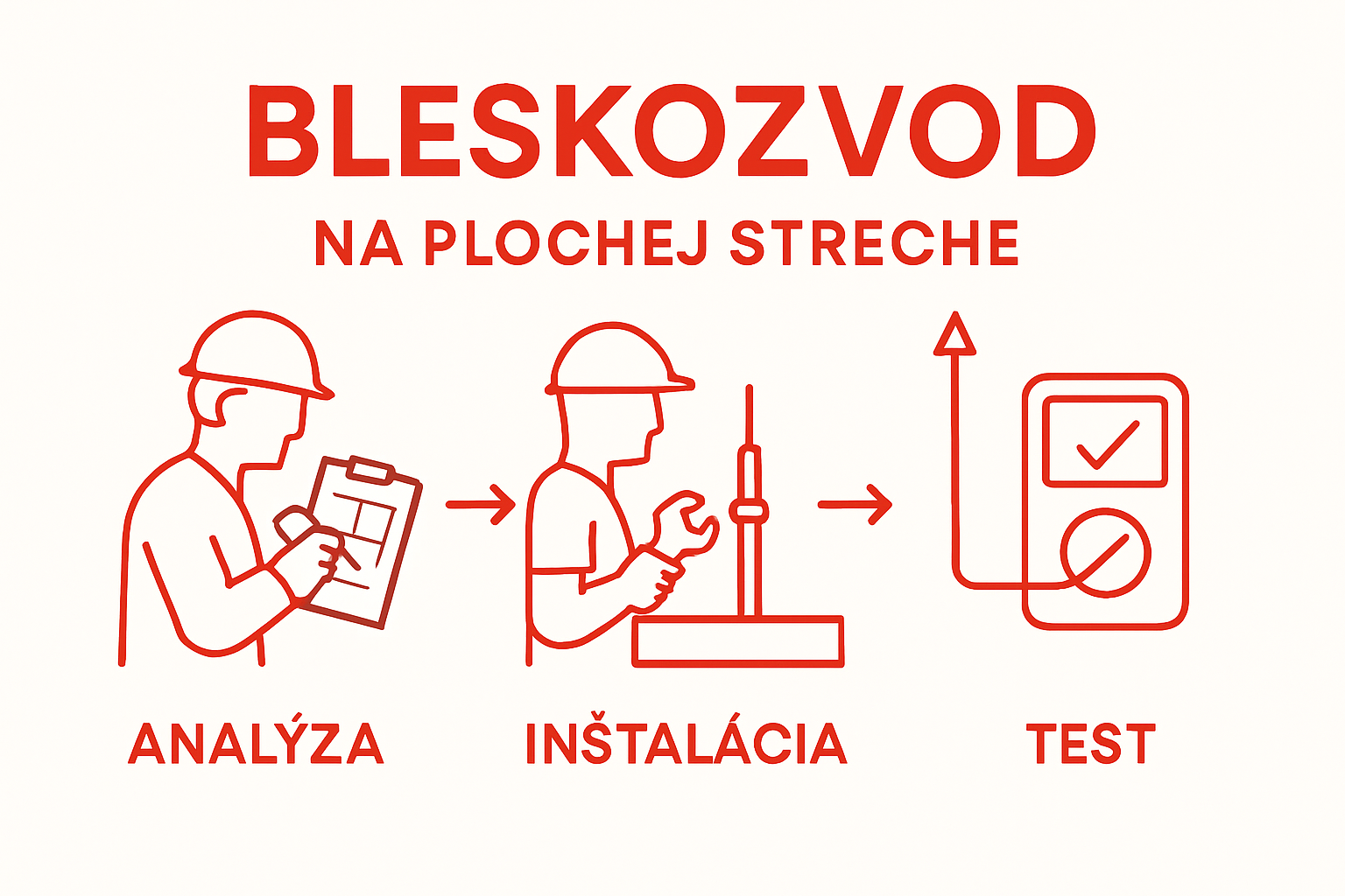 Step-by-step visual of bleskozvod installation on flat roof
