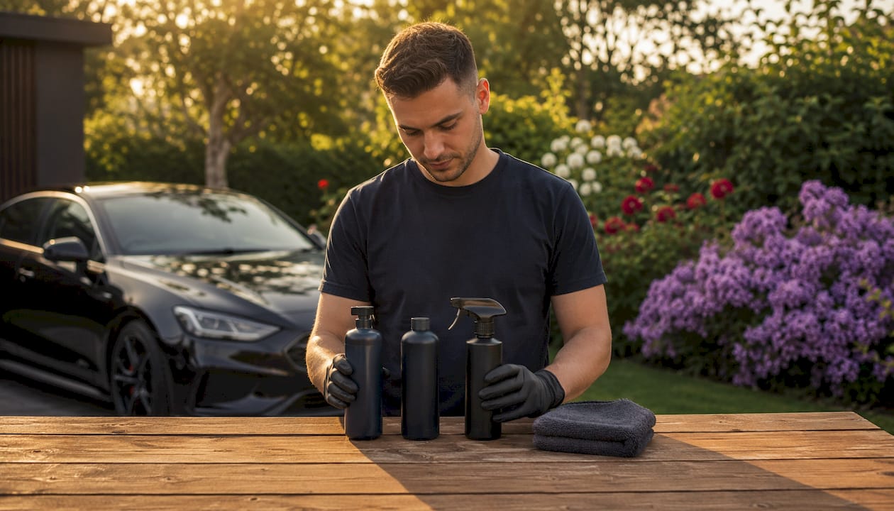Handen laten zien met onderhoudsproducten voor coatings