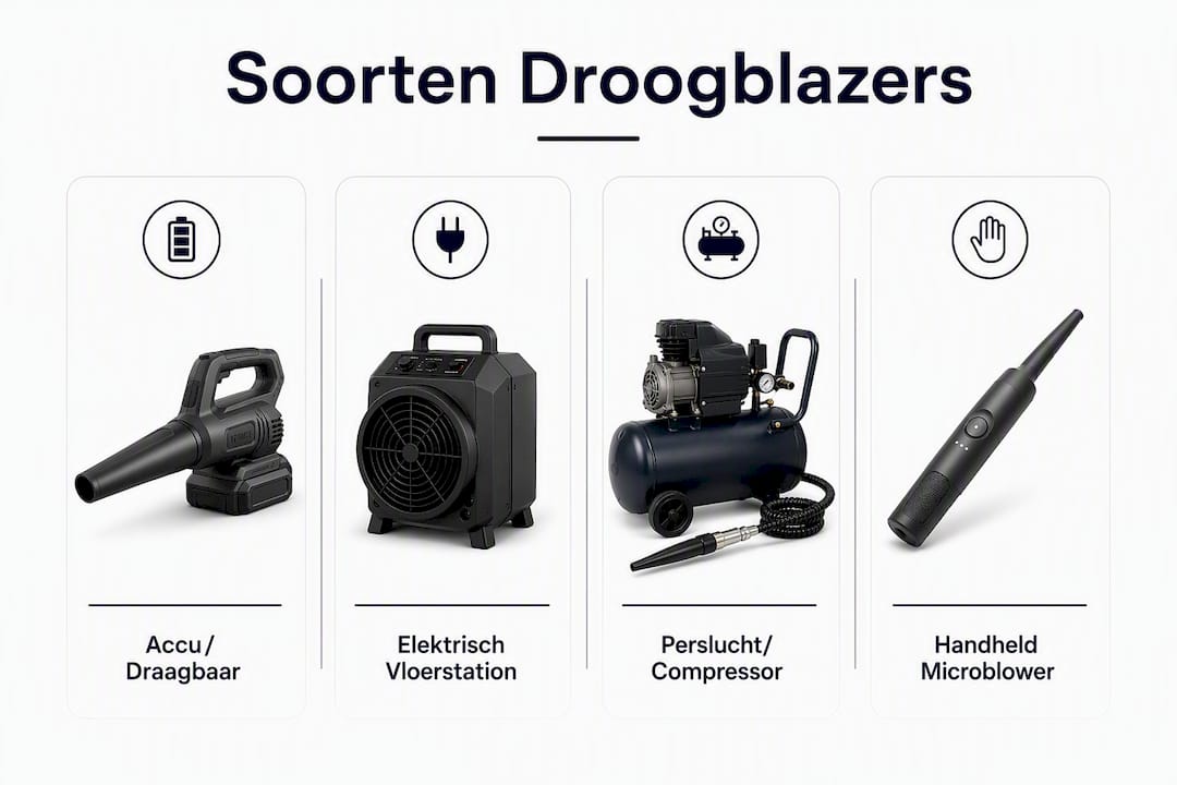 Overzichtelijke infographic: de verschillende typen droogblazers op een rij