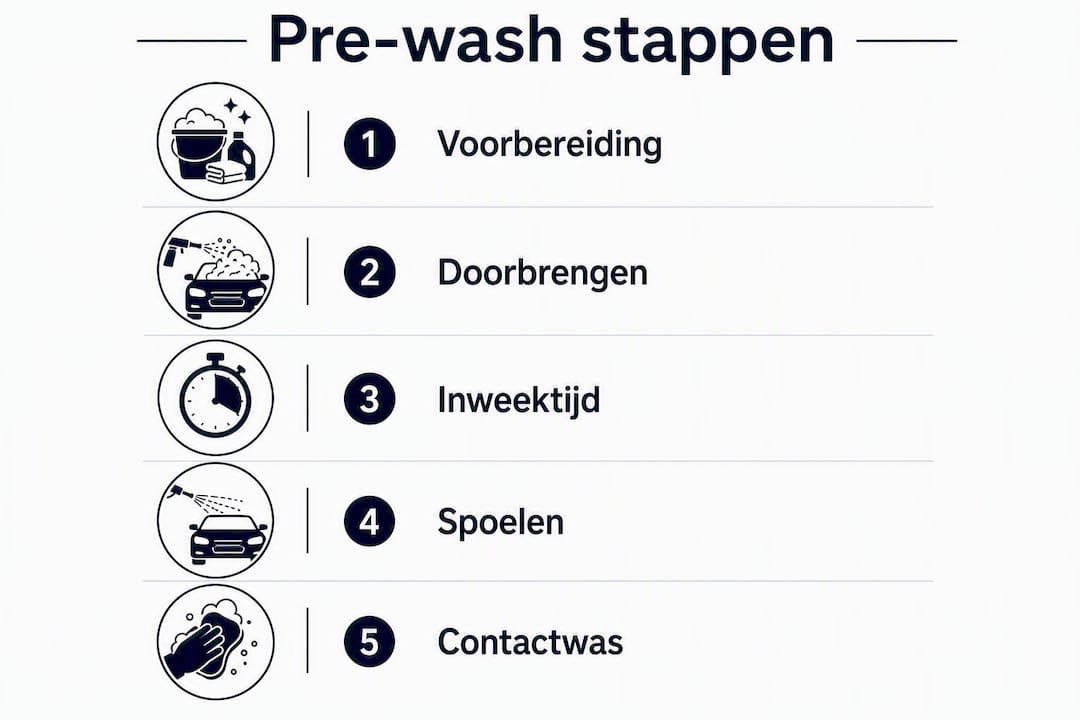 Overzichtelijke infographic met de stappen van de pre-wash methode