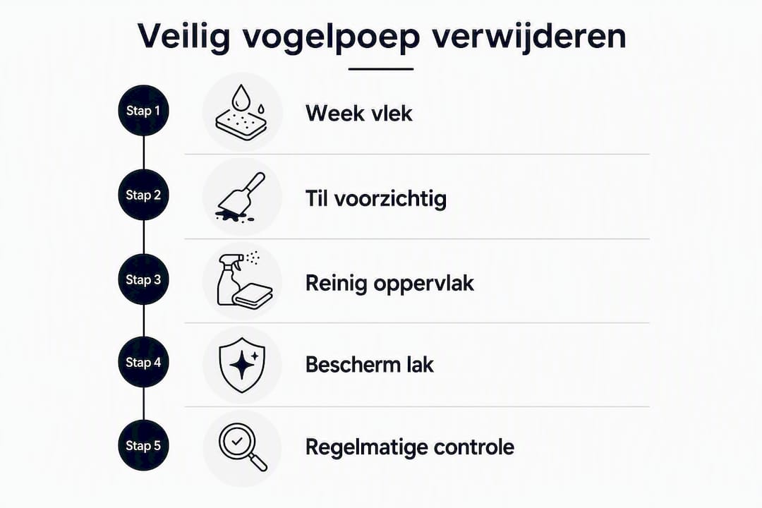 Infographic: zo verwijder je vogelpoep snel en veilig stap voor stap