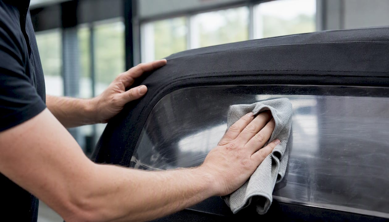Het schoonmaken van het plastic achterraampje van je cabrio