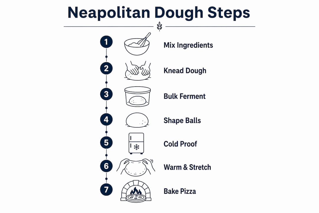 Infographic outlining Neapolitan dough preparation steps