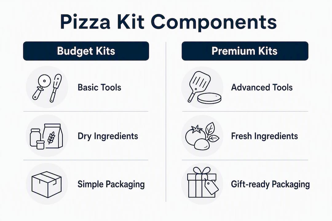 Infographic comparing budget vs premium pizza kit components