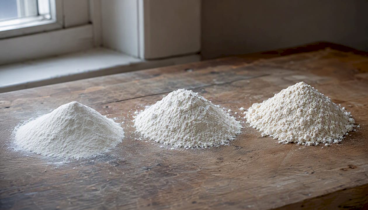 Three flour types showing grind texture differences