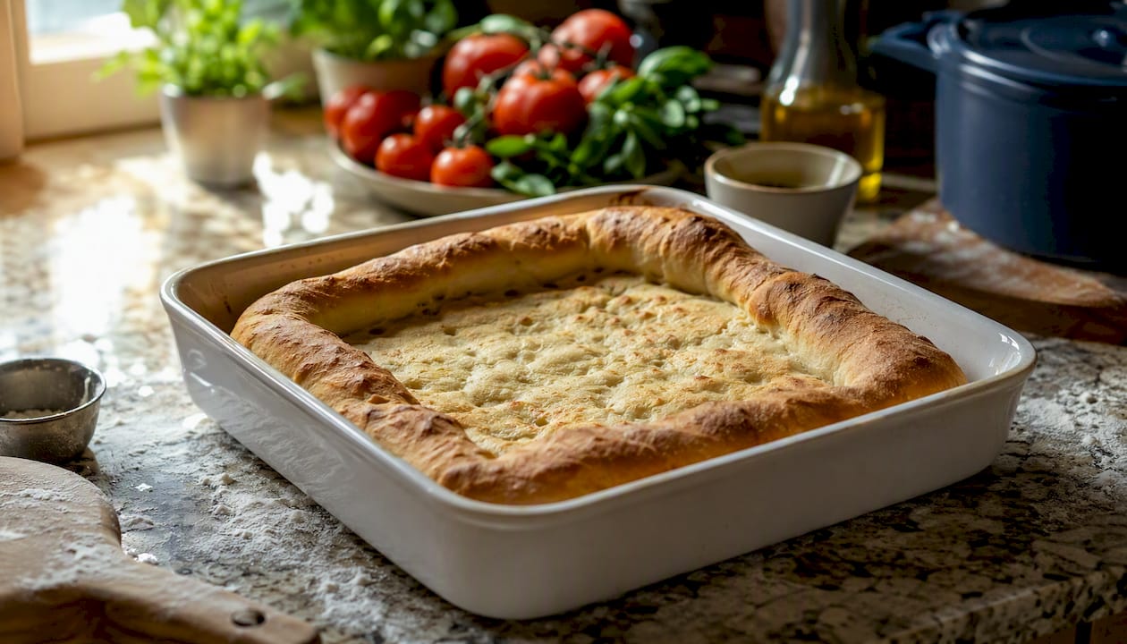 Par baked thick pan pizza crust in pan