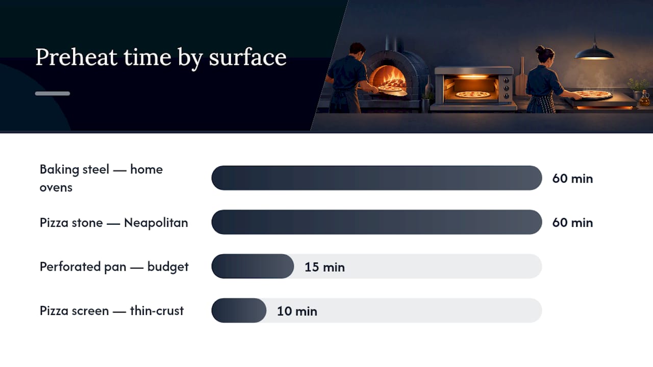 Comparison of pizza baking surfaces and times
