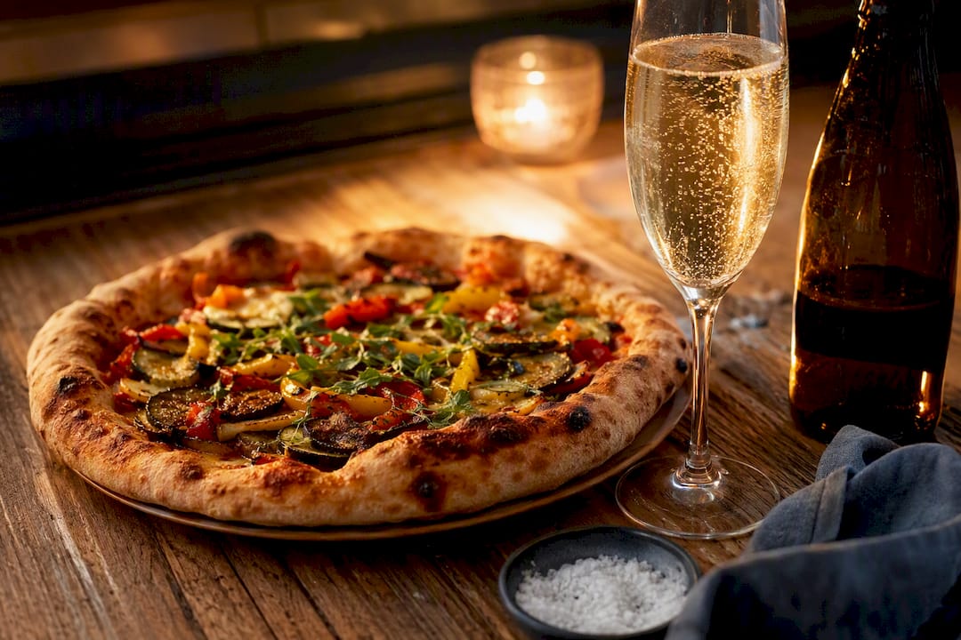 Artisan pizza with wine and beer pairing