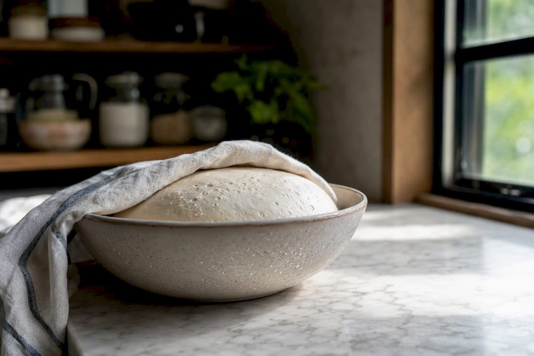 Pizza dough fermenting in fridge container