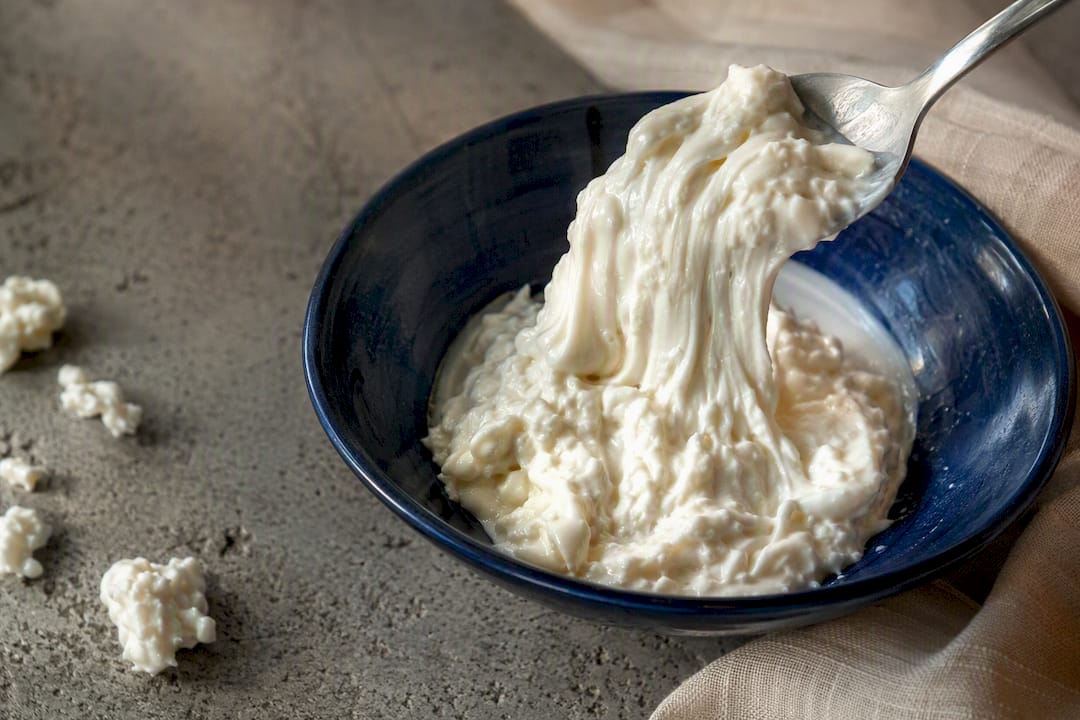Close-up of creamy stracciatella cheese texture