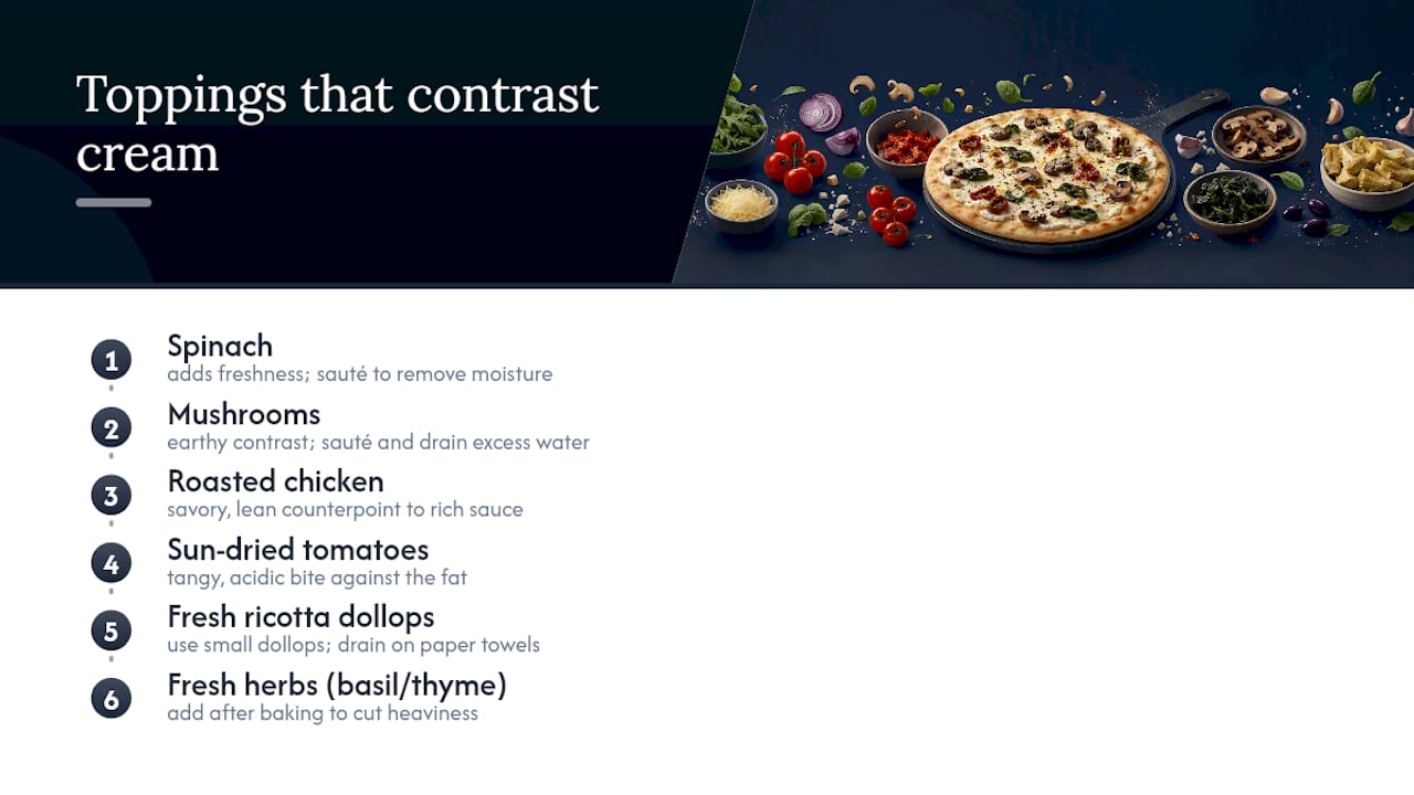 Topping pairings for creamy pizza sauce