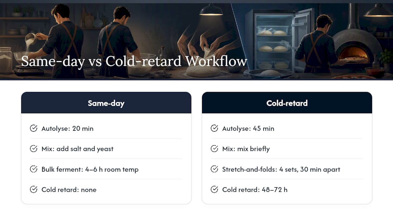Cold-retarded pizza dough workflow timeline