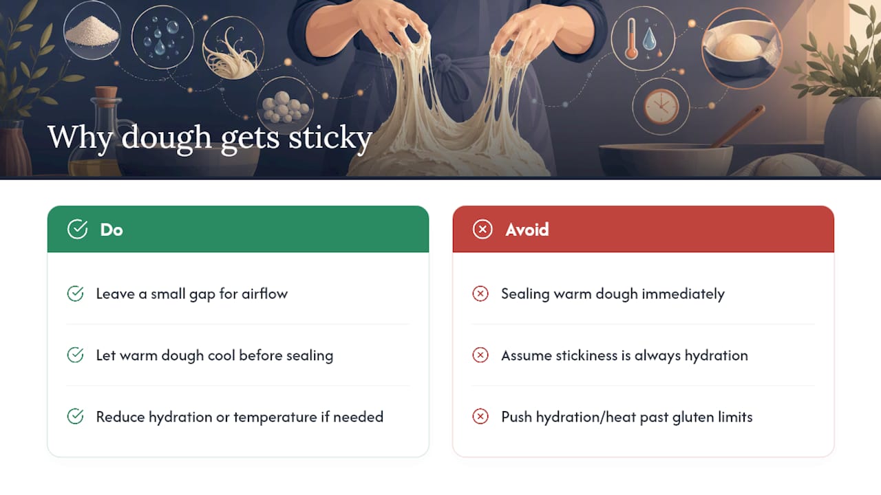 Why the Fixes Work: The Science Behind Sticky Dough — overview diagram