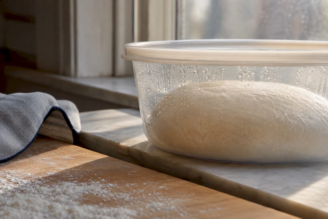 Pizza dough resting after refrigeration