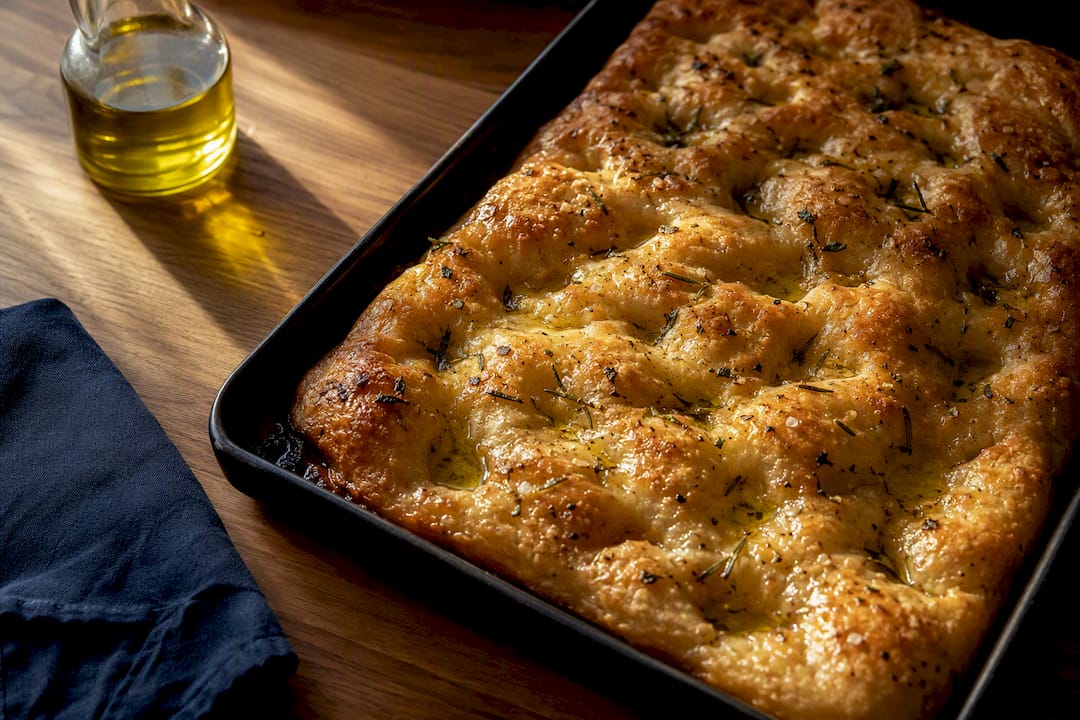 Airy focaccia made from rescued dough