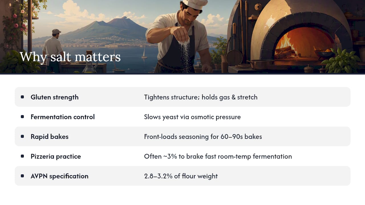 Why does salt percentage matter so much in Neapolitan dough? — overview diagram