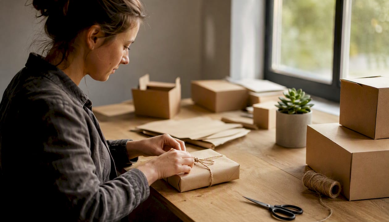 Woman packaging a handmade order