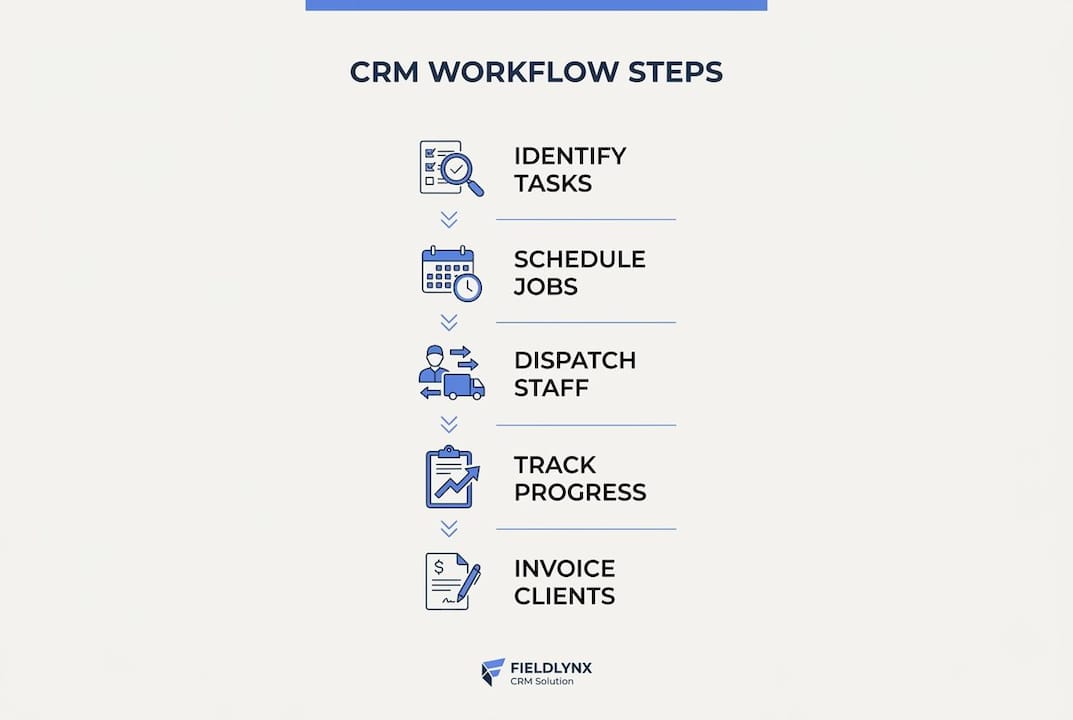 Infographic illustrating CRM workflow steps