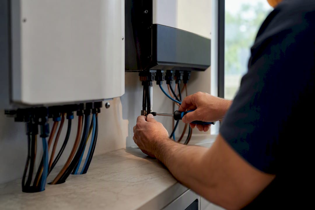 Technik podłącza magazyn energii AC do systemu