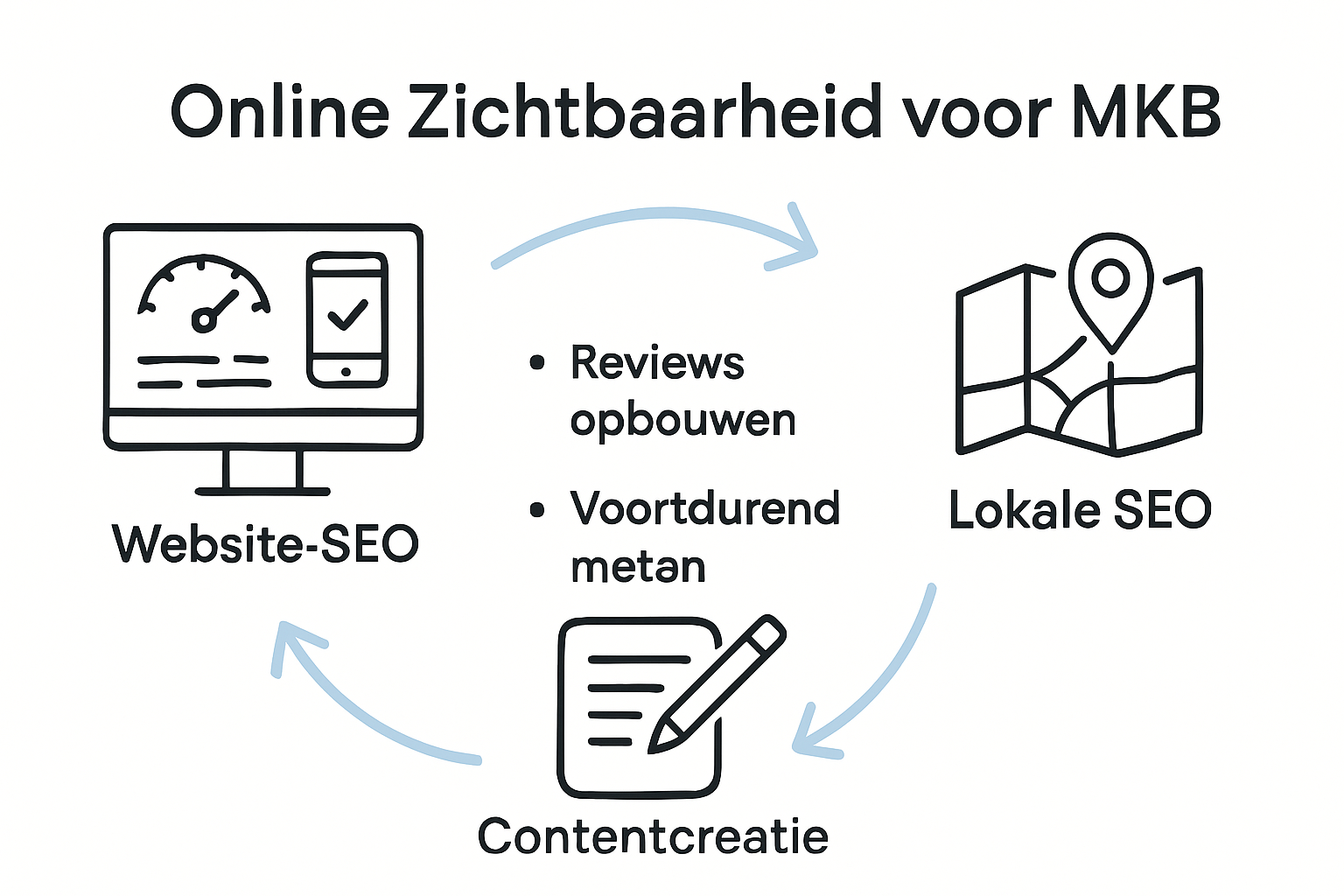 Infographic met stappen voor online zichtbaarheid vergroten