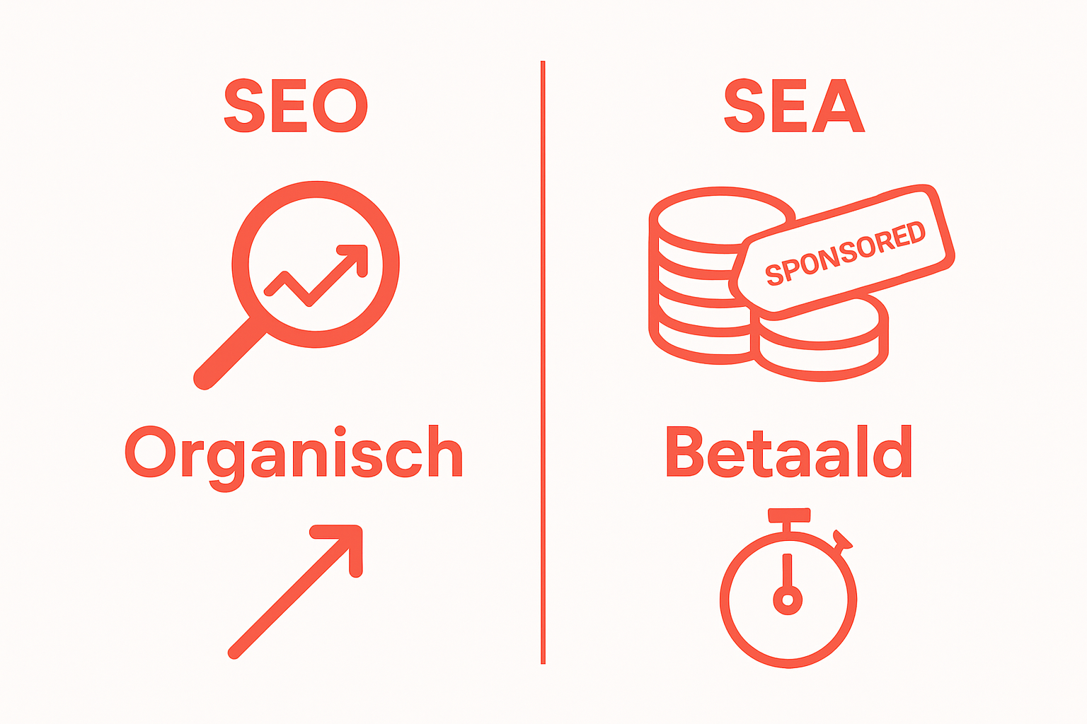 Infographic showing SEO and SEA comparison with icons