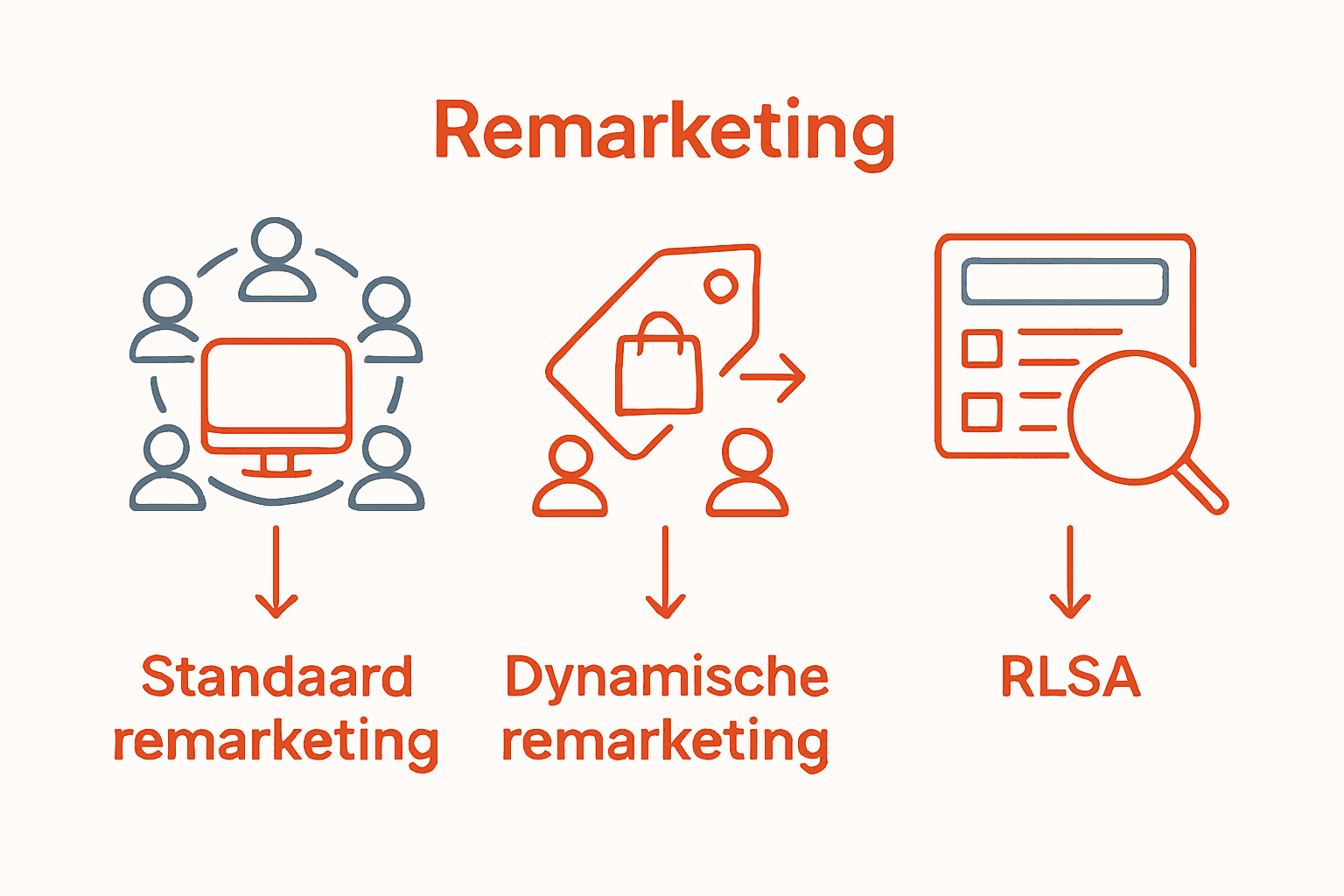 Vergelijkende infographic van drie remarketingtypes voor MKB