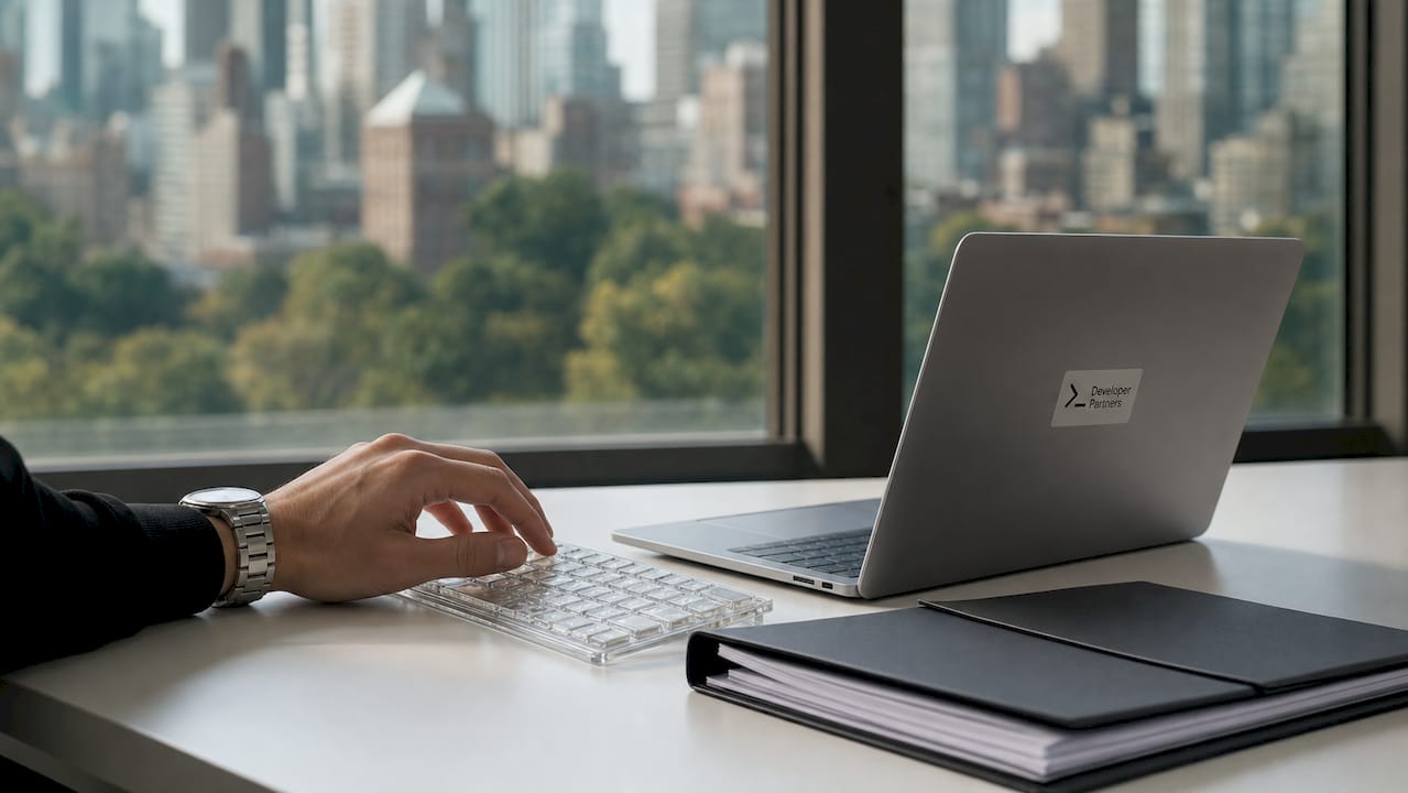 Manos rellenando solicitudes de vacaciones en un MacBook