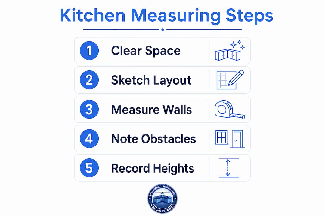 Infographic showing step-by-step kitchen measuring process