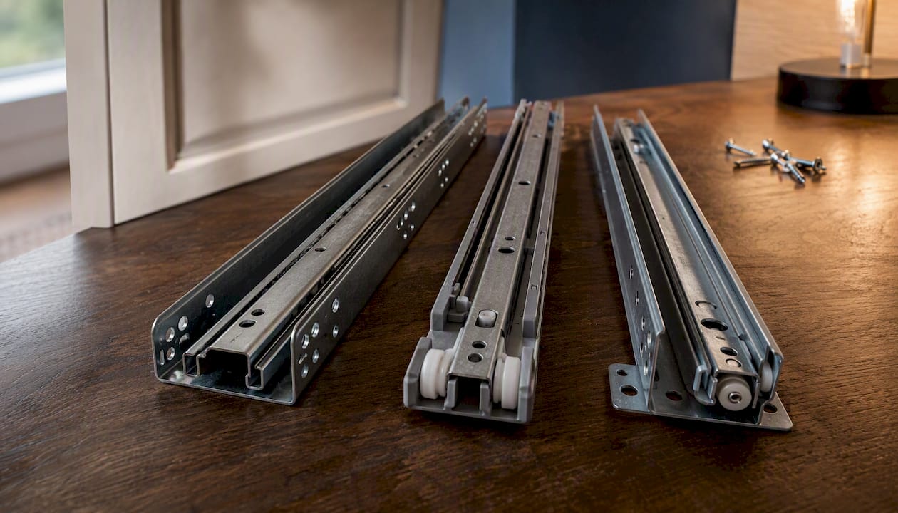Three drawer slide mounting types displayed