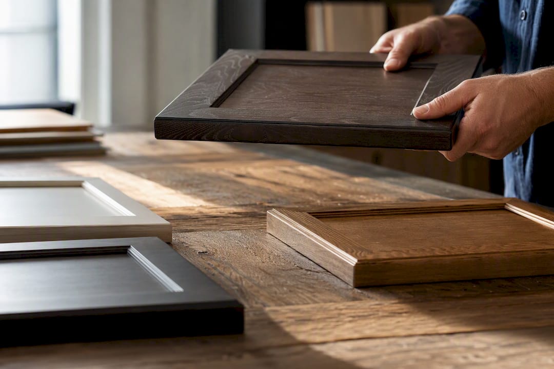 Close-up of cabinet door and drawer samples