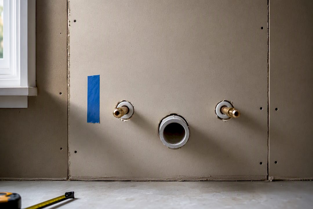 Bathroom drain and supply lines with scale tape