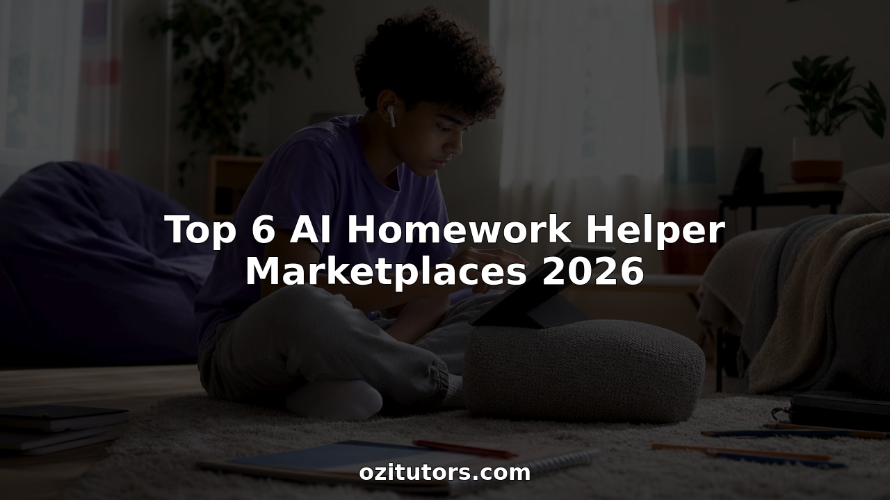 Teen student using tablet for AI homework help at desk