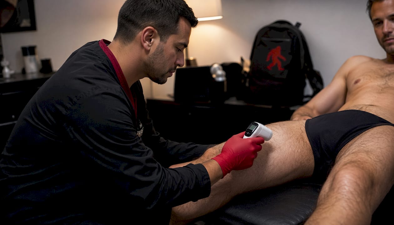 Temperature measurement near scrotal area in clinic