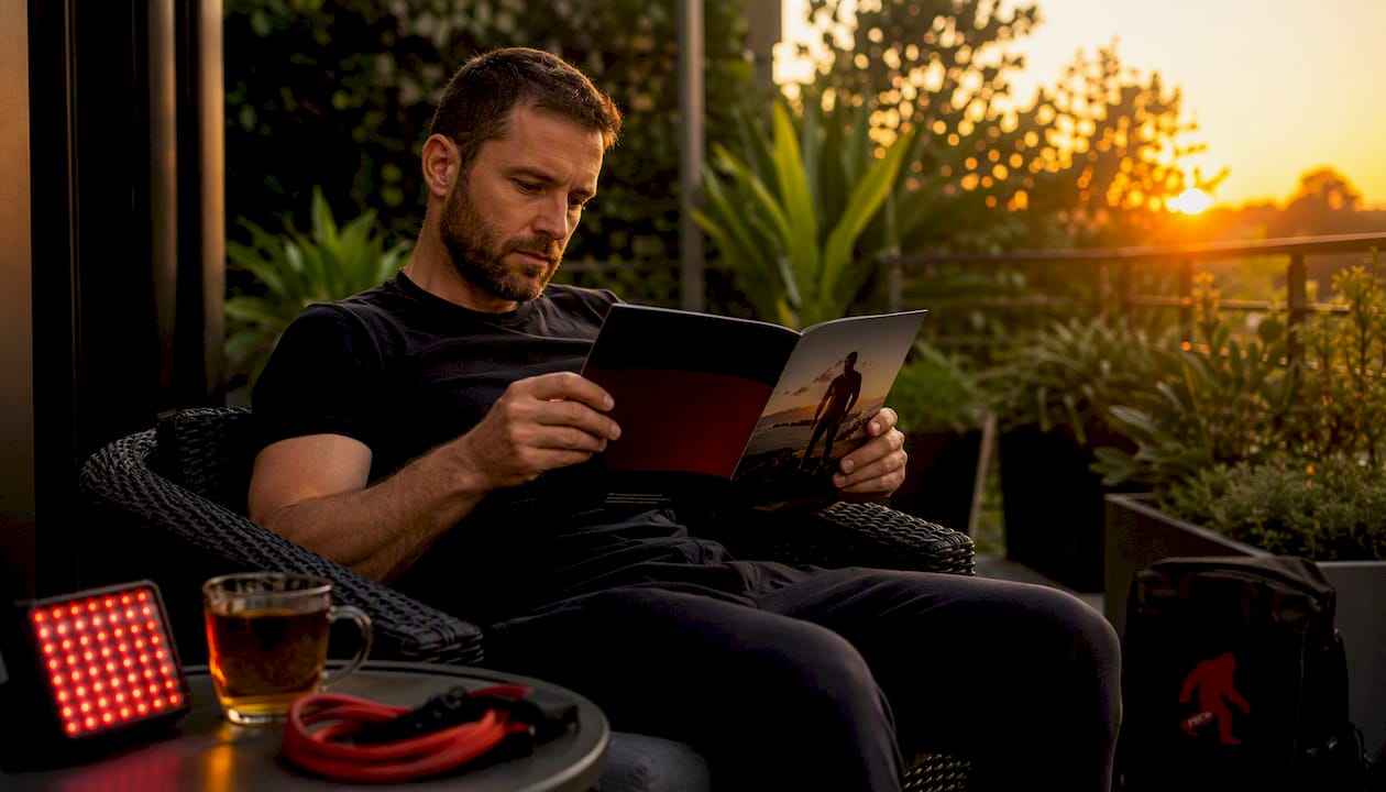 Man reviewing non-pill ED alternatives brochure