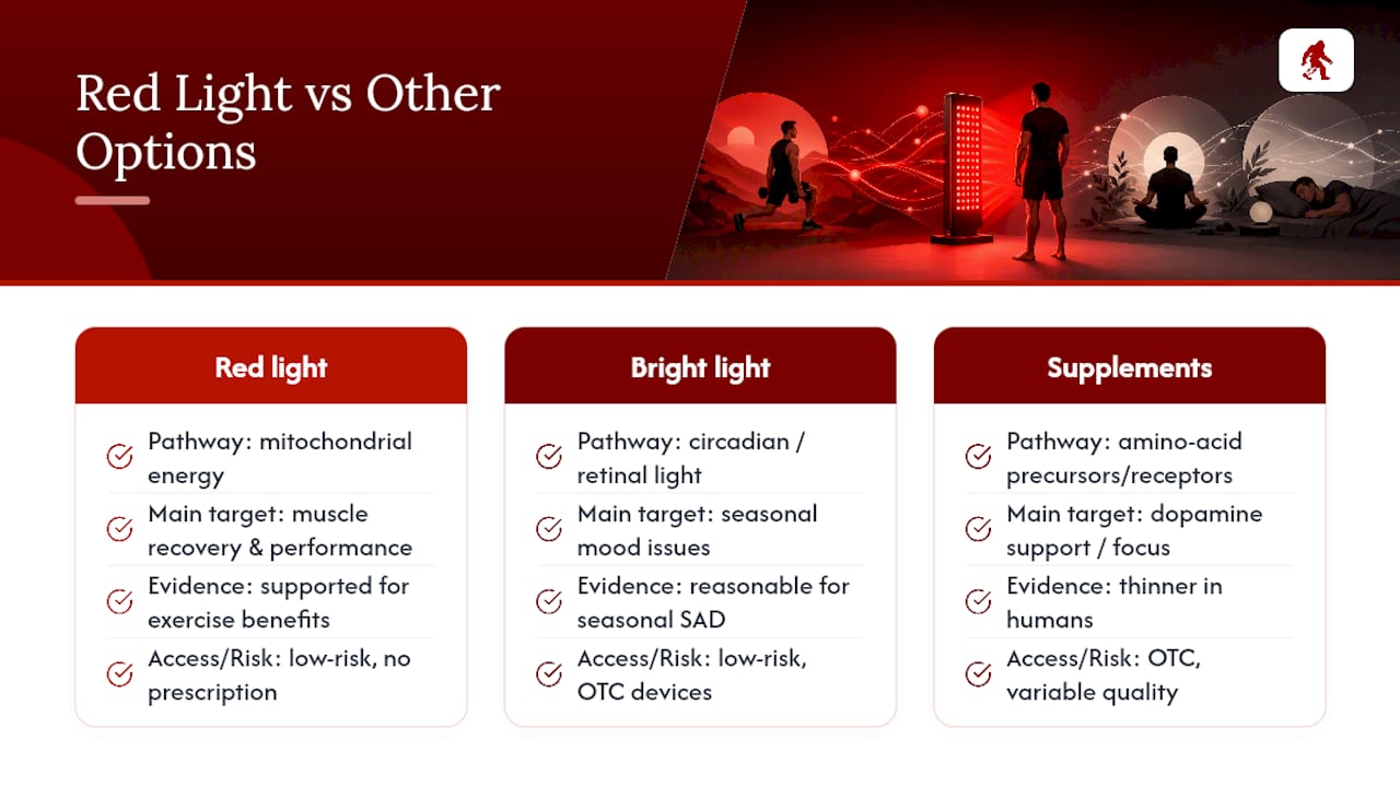 How Does Red Light Compare to Other Ways to Support Dopamine? — overview diagram