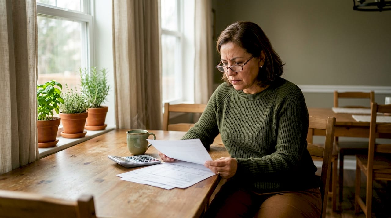 Woman reviewing post divorce finances at home desk
