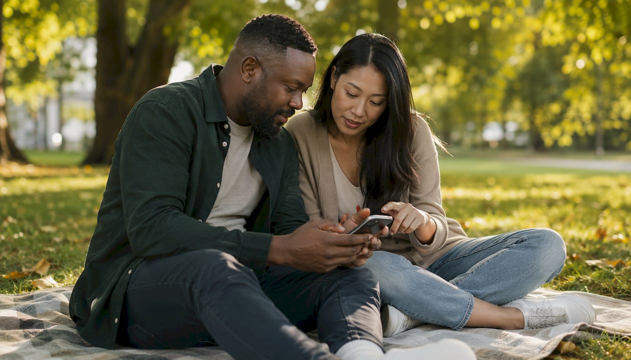 Parents discussing co-parenting app at home