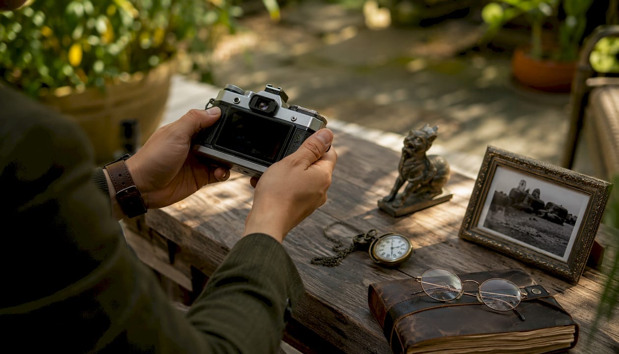 Hands photographing valuables with timestamp