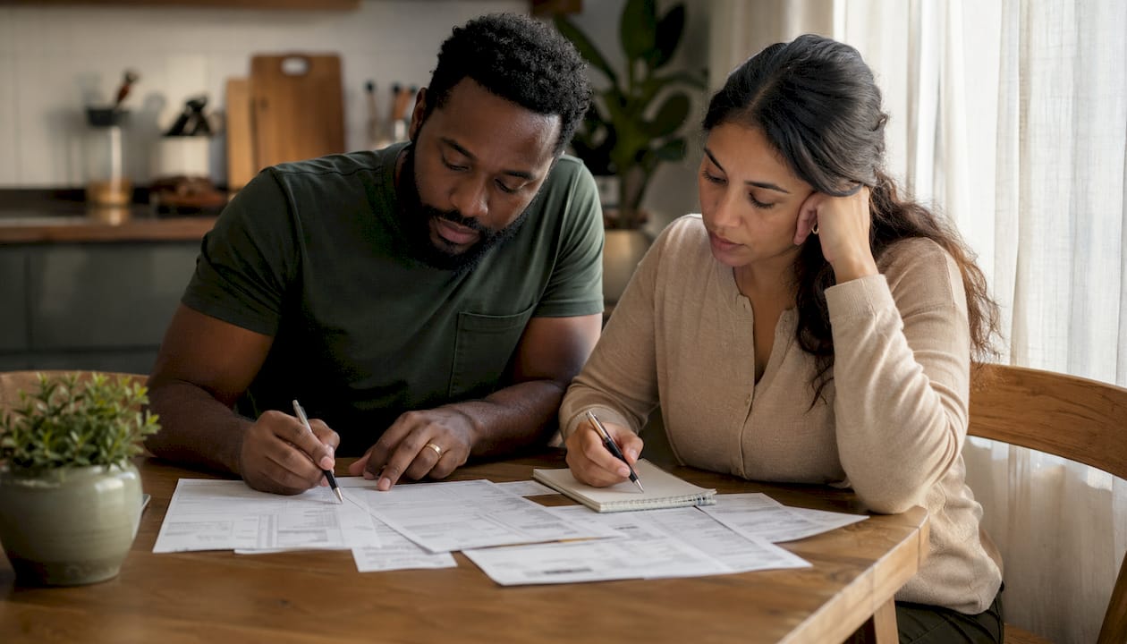 Hands sorting joint account financial papers