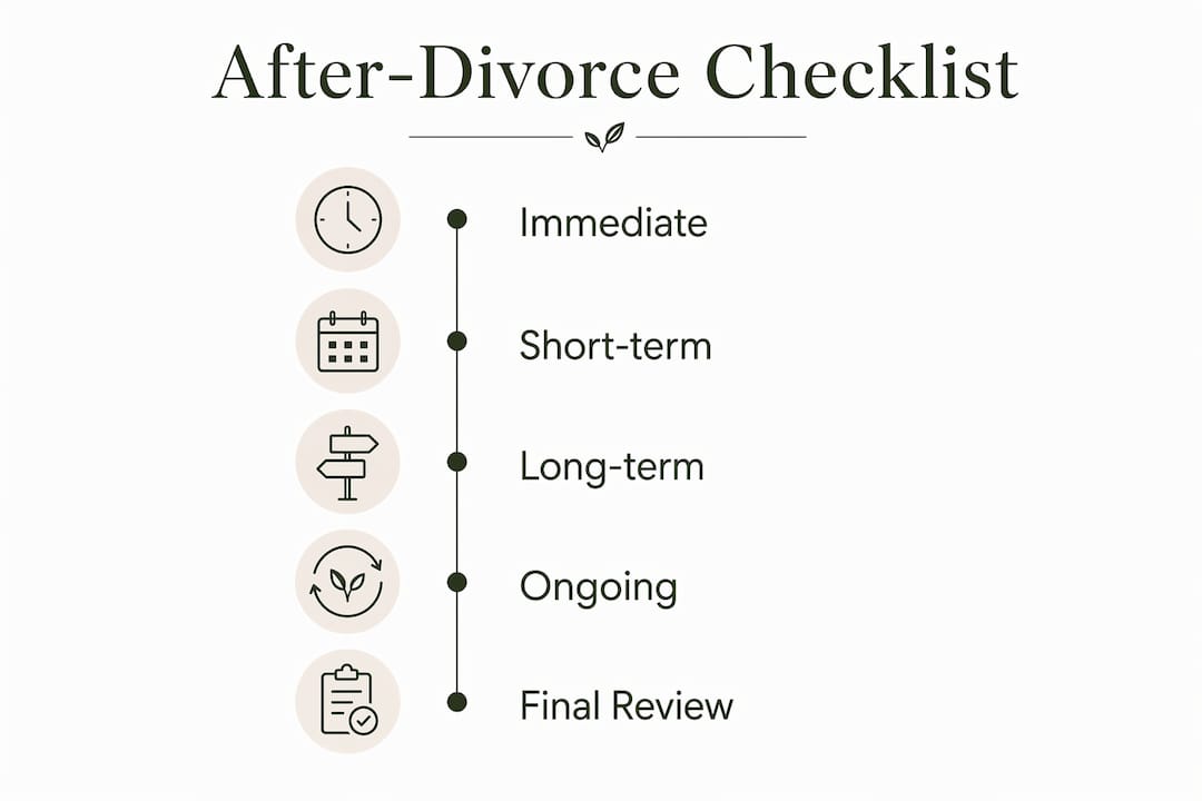 Infographic showing staged post-divorce checklist