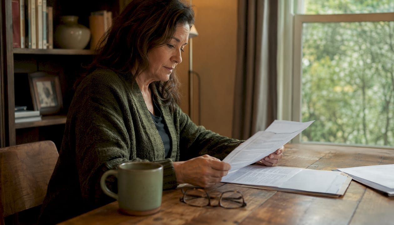 Woman organizing divorce paperwork at home