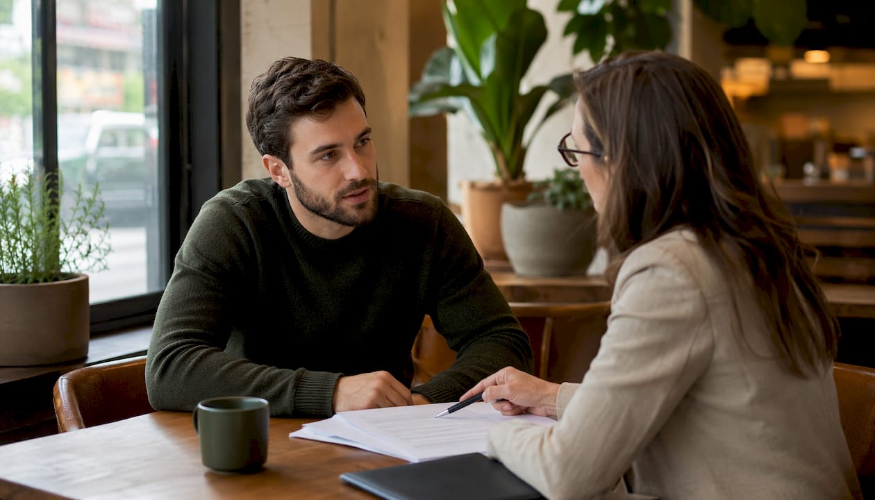 Client consulting attorney about divorce filing process